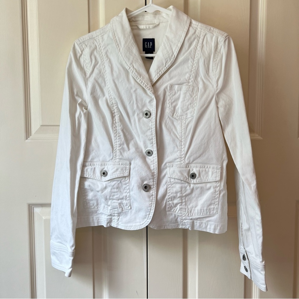 Gap women’s vintage Y2K white cotton blazer unlined with lapels summer jacket